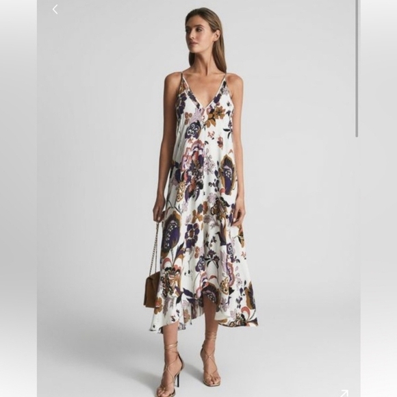 Reiss Mabel Floral Hankerchief Hem Asymmetrical Sundress Spaghetti Straps - 10 - Picture 1 of 11